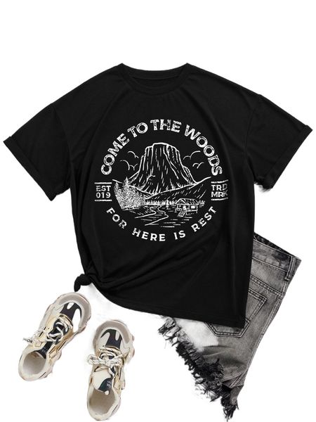 

mountain & slogan graphic tee 01lb#, White