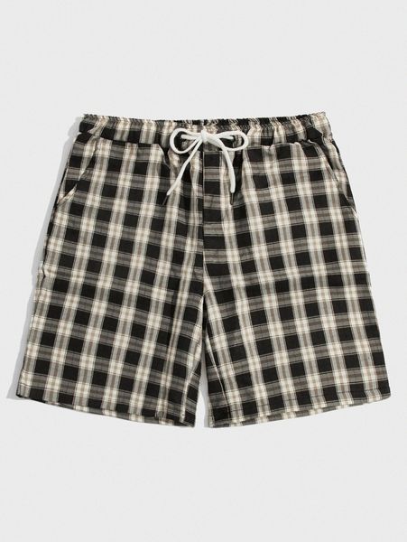 

romwe guys plaid shorts y3mm#, White;black