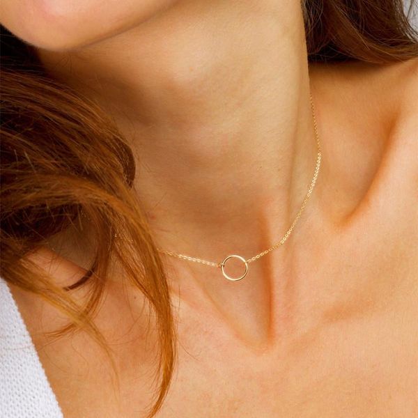 Colares pendentes de aço inoxidável simples círculo vazio redondo colar de karma para mulheres minimalistas jóias festas de presente