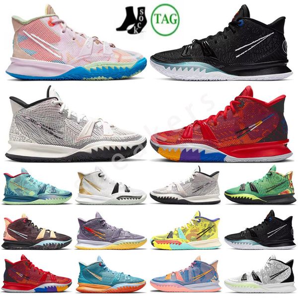 

kyries 7s mens basketball shoes kyrie 5 special-fx pale ivory anime hip hop horus brown green irving 7 trainers outdoor sports sneakers soun, Black;brown