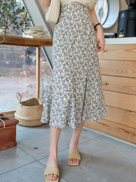 

dazy ditsy floral a-line skirt e2lb#, Black