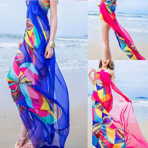 Costumi da bagno da donna Donna Boho Print Cover Up Chiffon Beach Bikini Sheer Bandage Wrap Scarf Pareo Sarong Ladies Summer BeachwearWomen's