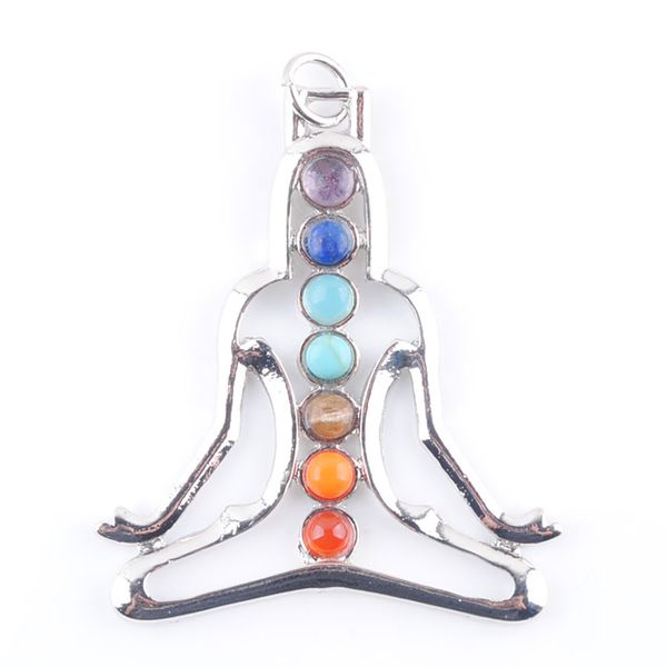 

wholesale natural genstone pendant beads healing reiki chakra meditating figure charm jewelry dn3261, Silver