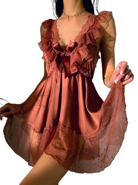 

contrast lace bow front satin dress b0hv#, Black;red