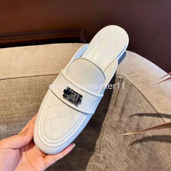 

slippers baotou semi slippers women's spring round head lingge thick heel lefu shoes, medium fitting shoes for external wear, Black