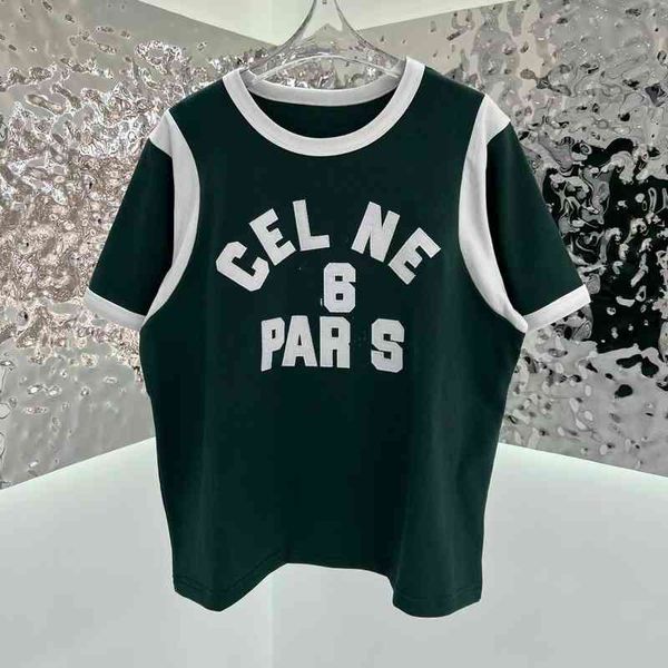 

factory direct sales 50% off ce home 22ss spring and summer new products tee green and white color blocking embroidery letters short sleeved