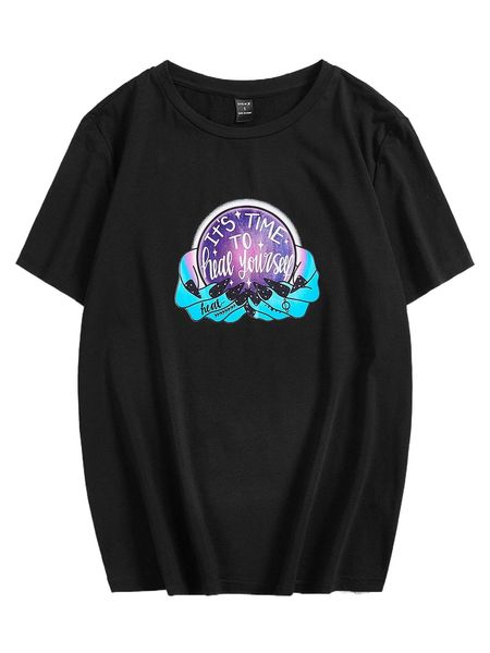 

x thisuniquevibe slogan & hand print tee v39f#, White