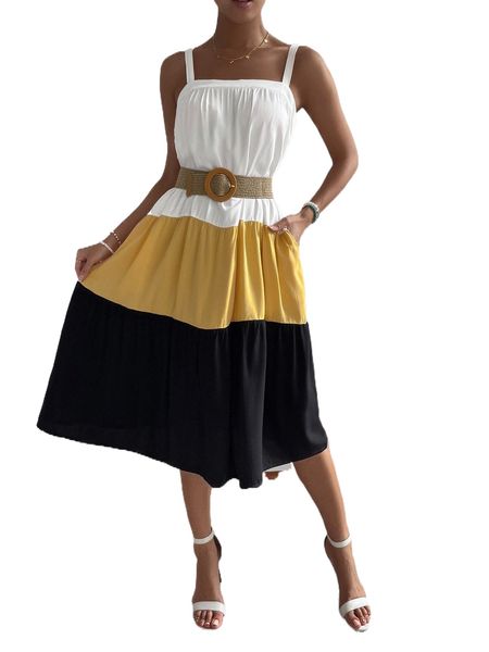 

colorblock cami dress without belt d8wh#, Black;gray