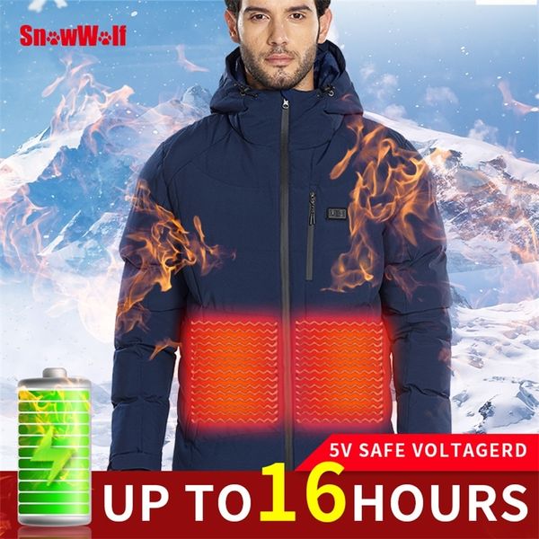 Snowwolf Men Winter Outdoor Отопленная батарея Отображение электрическая куртка с капюшоном тепловые походы