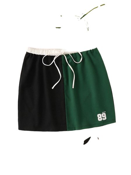 

plus letter graphic colorblock drawstring waist skirt e0gw#, Black