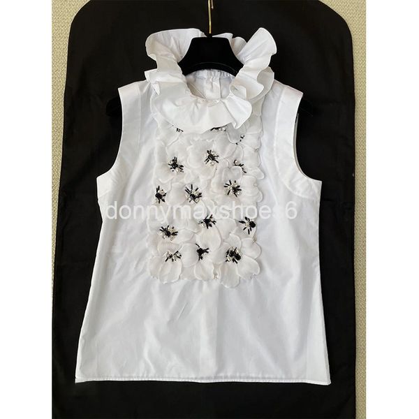 

women's knits & tees small fragrance nail diamond flower shirt vest 22 style celebrities in early spring light luxury ruffle sleeveless, White