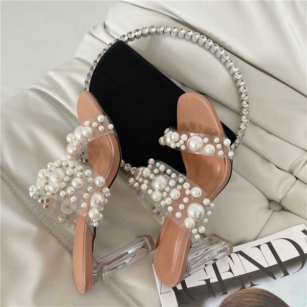 

eilyken new transparent pvc string bead shoes woman fashion open toe slippers crystal perspex heels slides beach sandale femm hfgahglkajg, Black