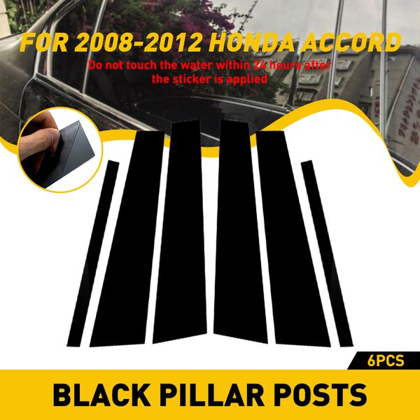 

6pcs car black mirror window pillar posts set cover door trim for honda accord 2008 2009 2010 2011 2012 sticker car accessories