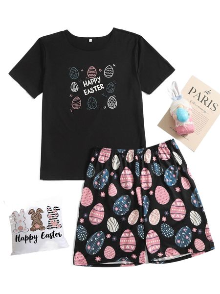

men easter slogan graphic pj set q1lq#, Black;brown