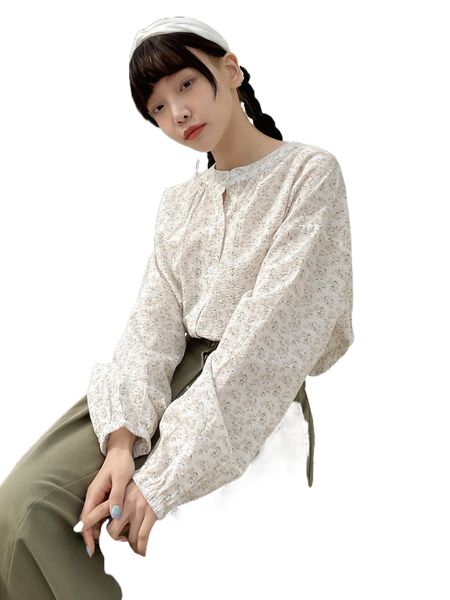 

dazy ditsy floral lantern sleeve blouse h9sq#, White