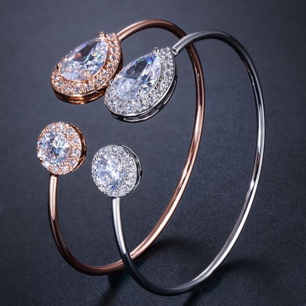 

new cuff bracelets aaa cubic zirconia water drop bracelet adjustable luxury fashion copper rose gold silver bracelet designer jewelry for wo, White