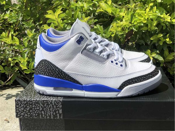 

2022 authentic 3 racer blue basketball shoes men fragment white black cement grey genuine leather unc mocha sneakers with original box us7-1