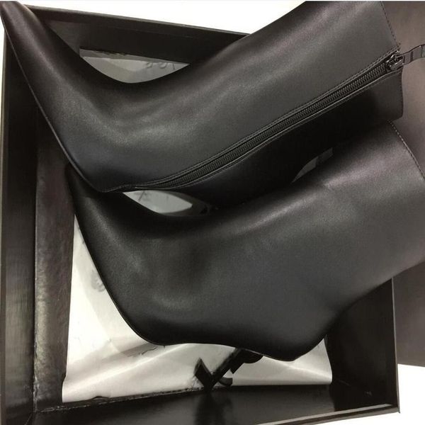 

real leather brand shoes woman boots ankle high-heeled shoes pointed toe high heel wedding shoes with box 10cm 8cm size 35-42231p, Black