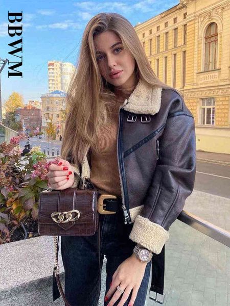 

2022 bbwm woman's fashion thick warm faux shearling jacket coat vintage long sleeve belt hem female outerwear chic l220728, Black