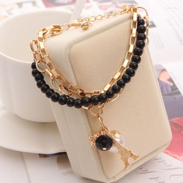 Charm-Armbänder Minhin verkaufen Modeschmuck Multielement-Goldkette Lederseil Kristall handgefertigtes Armband Eiffelturm-Stern-Anhänger Rodn22