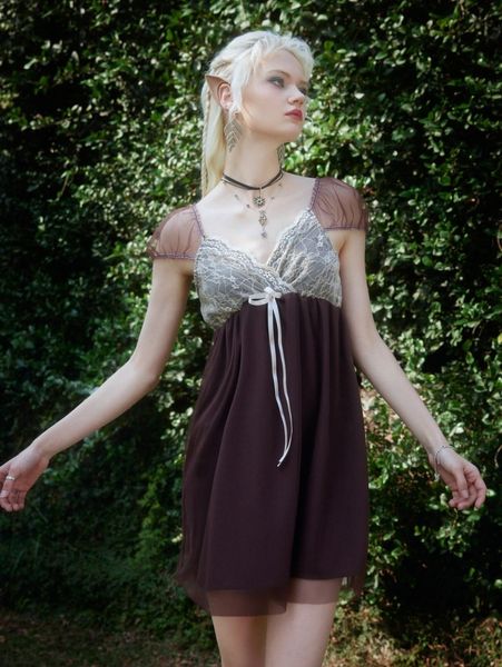 

romwe contrast lace cap sleeve dress o3wn#, Black;gray