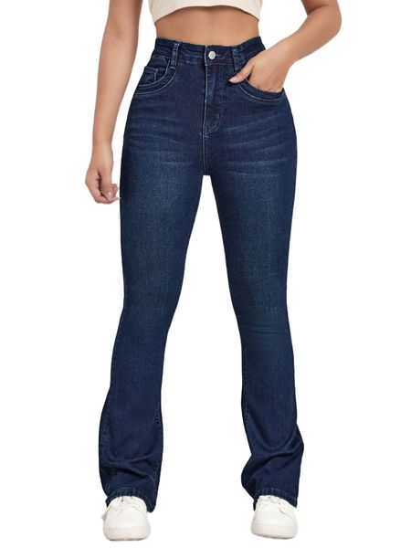 

high waist moustache effect flare leg jeans w9cr#, Blue