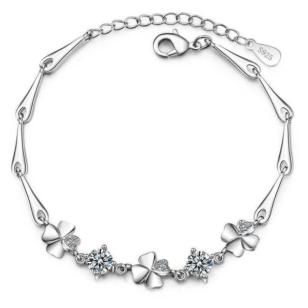 

glittering clover bracelet, women's and crystal, wedding anniversary gift, 925 silver jewelry, Golden;silver