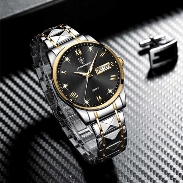 

mens luxury business watches stainless steel quartz wrist watch male sports bracelet calendar luminous clock, Slivery;brown