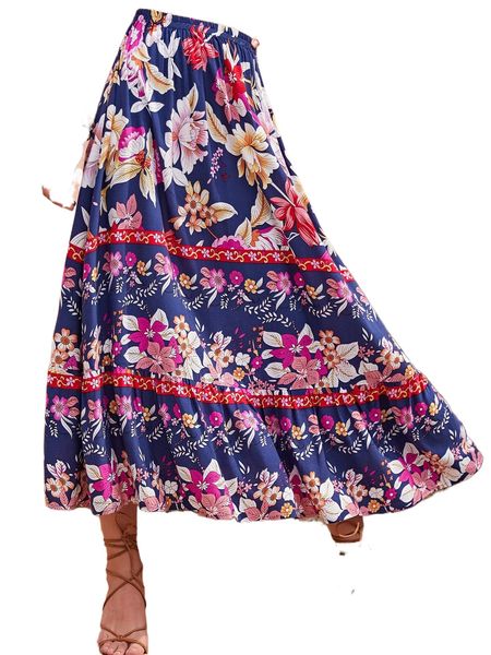 

rusttydustty ruffle hem floral print skirt u6y1#, Black