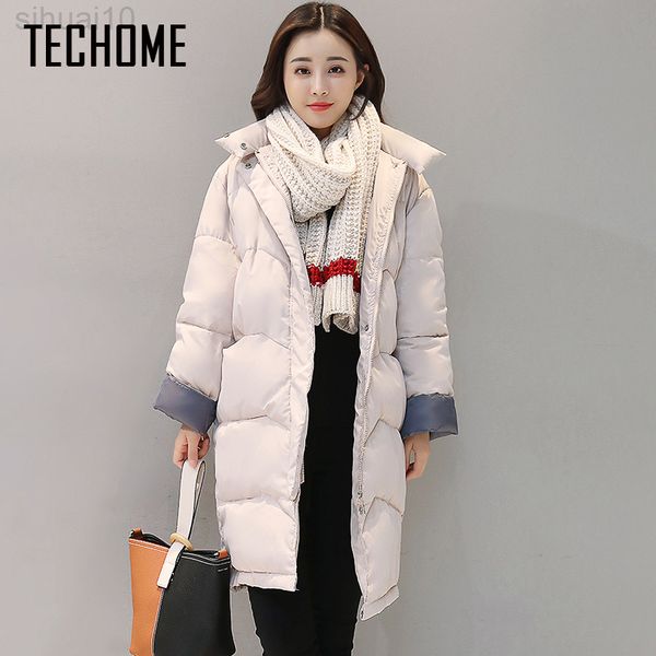 

new autumn winter women jacket long down outerwear female winter coat cotton padded warm jacket outwear womens down jackets l220730, Black