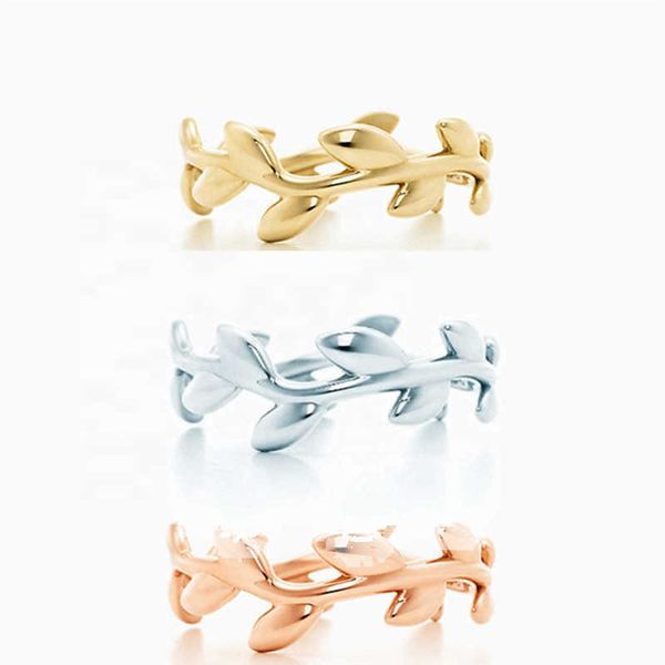 S925 стерлинговые серебряные модные оливковые листья женское кольцо роскошное кольцо простое кольцо классическое водяное обручальные кольца