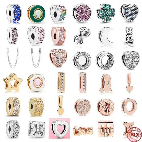 

925 sterling silver dangle charm cilp moon round heart love beads bead fit pandora charms bracelet diy jewelry accessories, Bronze;silver