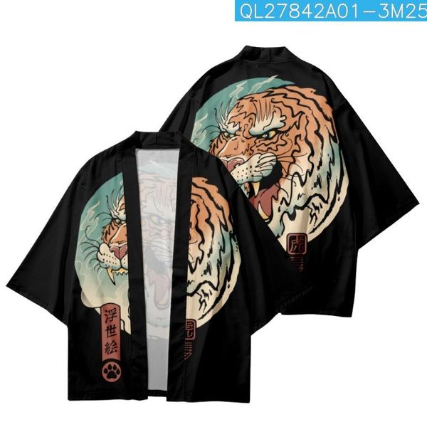 Roupas étnicas harajuku tigre preto tigre quimono e calças conjuntos de duas peças cardigãs japoneses masculinos cosplay yukata roupas de roupa