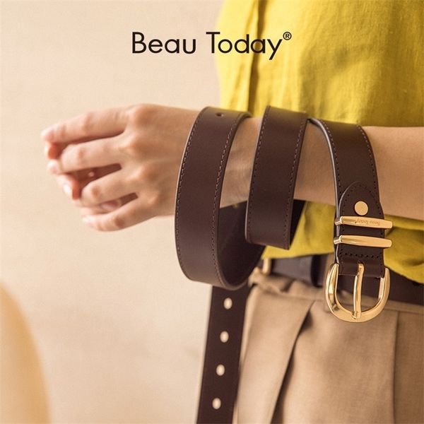 

beautoday belt women cow leather horseshoe buckle sewing retro designer ladies jeans dress waistband handmade 91005 220622, Black;brown