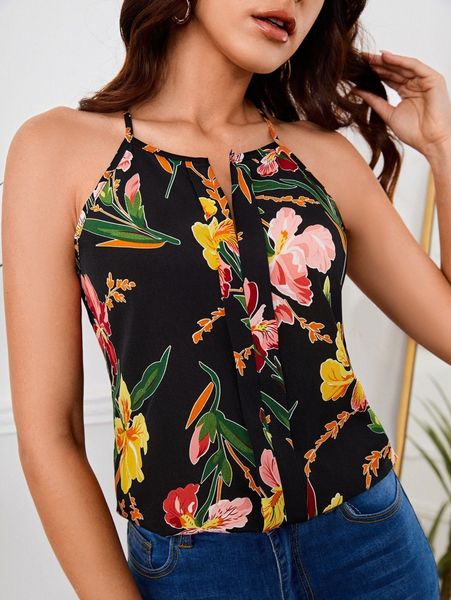 

floral print v-bar cami g7uf#, White