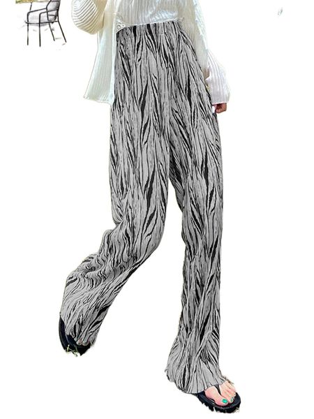 

dazy allover print high waist straight leg pants p9ep#, Black;white