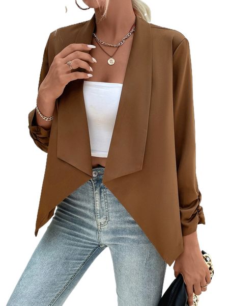 

ruched cuff open front blazer e1mr#, White