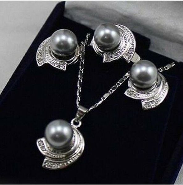 

ladies jewelry set aaa shell pearl necklace earrings ring set, Silver