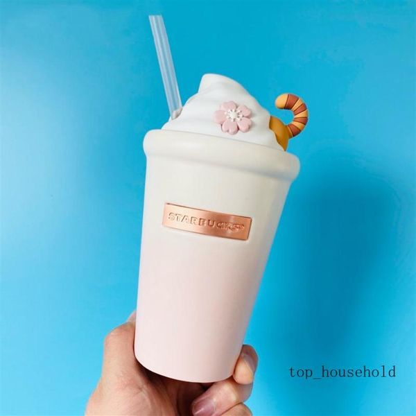 

starbucks cherry blossom ice cream ceramic straw mug 460ml pink white gradi204h