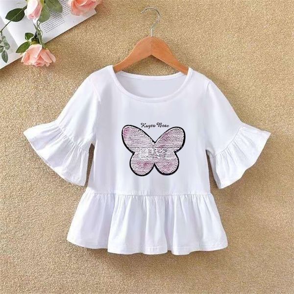 

vidmid girls long sleeve tshirt oneck ruffle cartoon pattern baby girl tshirt autumn childrens clothing p72 220609, Blue