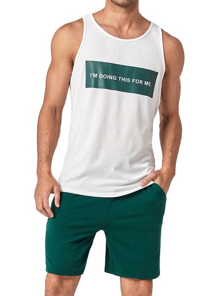 

men slogan graphic tank & shorts z4ei#, Gray