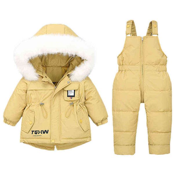 

2021 new winter children down jacket 2 pieces set boy skipak snowsuit baby girl clothes warm baby outfit jacket for babies 1-3y j220718, Blue;gray