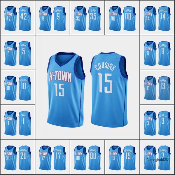 

houston's rockets's men kevin porter jr. dante exum d.j. augustin christian wood demarcus cousins custom blue edition jersey, Black