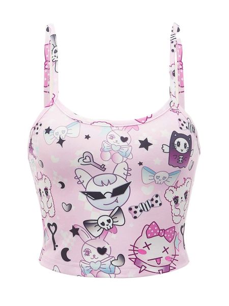 

romwe kawaii cartoon graphic cami o7at#, White