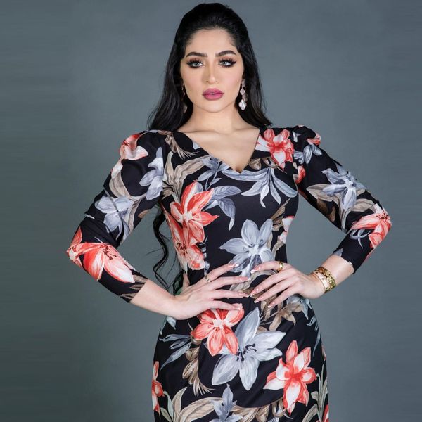 

ramadan muslim fashion summer hip wrap skinny abaya long arabic dress islam clothing print v-neck wrist sleeve dresses for women, Red