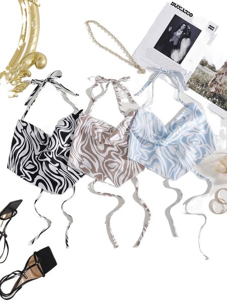 

3pcs marble print halter 11cd#, White