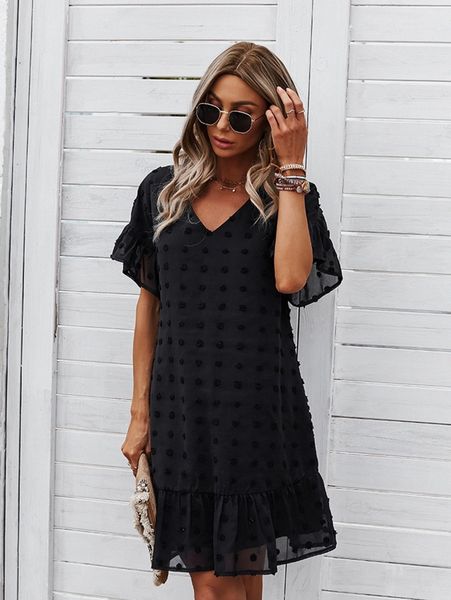 

swiss dot ruffle hem dress a9rw#, Black;gray