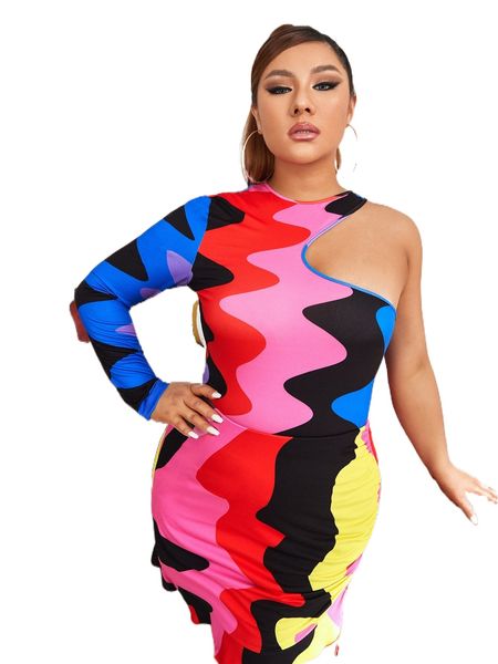 

x elisa arienti plus asymmetrical neck wave print d6kk#, Black