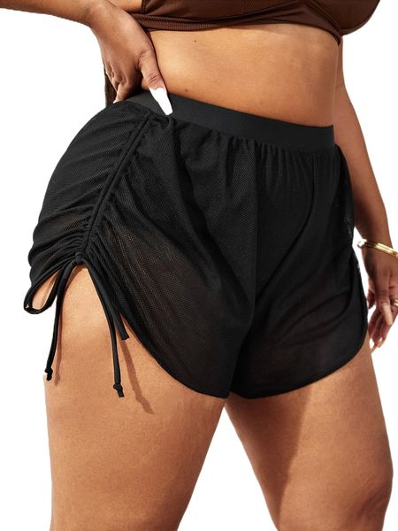 

plus drawstring side cover up shorts without bikini panty y5fj#, Black