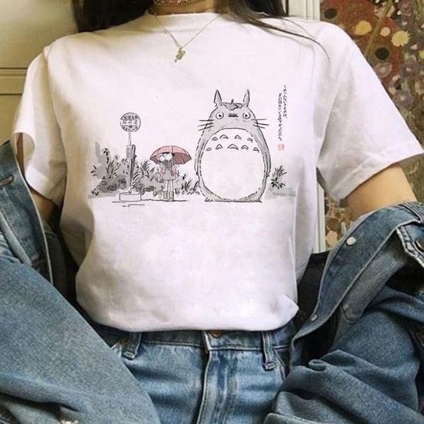 Рубашка короткие каваи милая аниме -футболка Тоторо Гибли Хараджуку Женщины Ульзанг Миядзаки Хаяо Смешные мультипликационные дамы